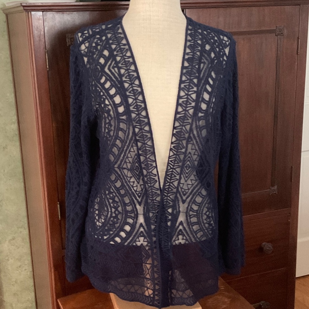 Chico's Navy Lace Open Cardigan